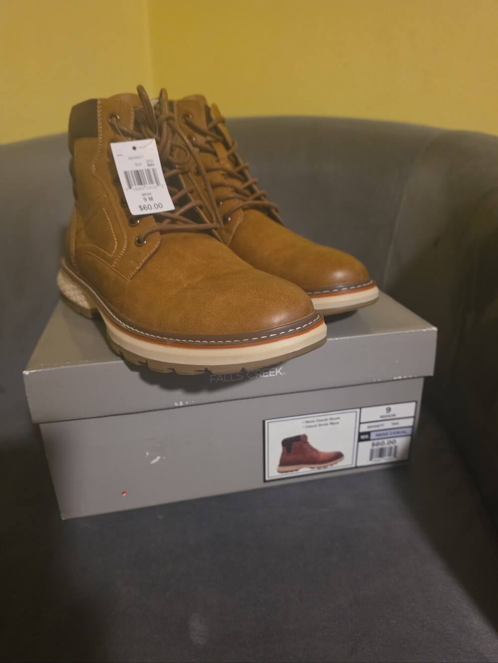 NIB Falls Creek Men's Size 9 Bennett Tan Casual Boots Lace & Side Zipper